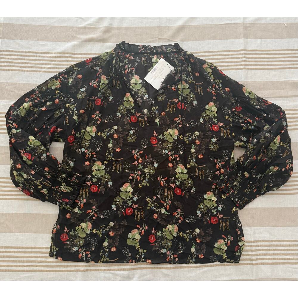 Alice + Olivia NWOT | Julius Floral Print Tie Neck light Tunic Top Shirt | OS